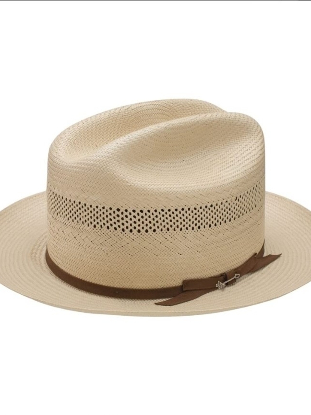 Stetson Natural Straw Fedora with Brown Band 7 1/8